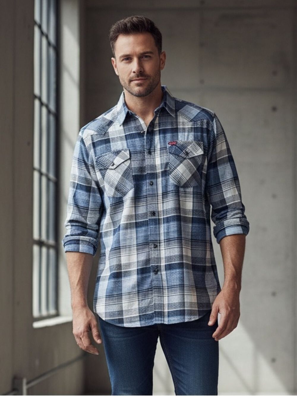 Wrangler Western Plaid Shirt 2XL Blue Flanel Cowboy Long Sleeve Workwear Top